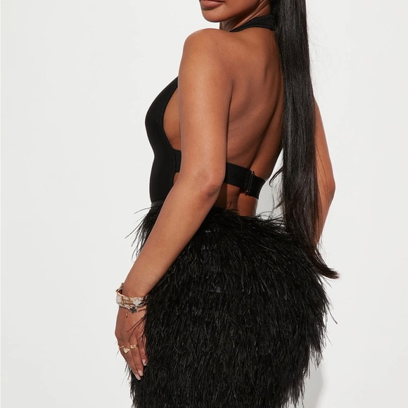 Sexy Black Halter Faux Feather Dress - Picture 4 of 4